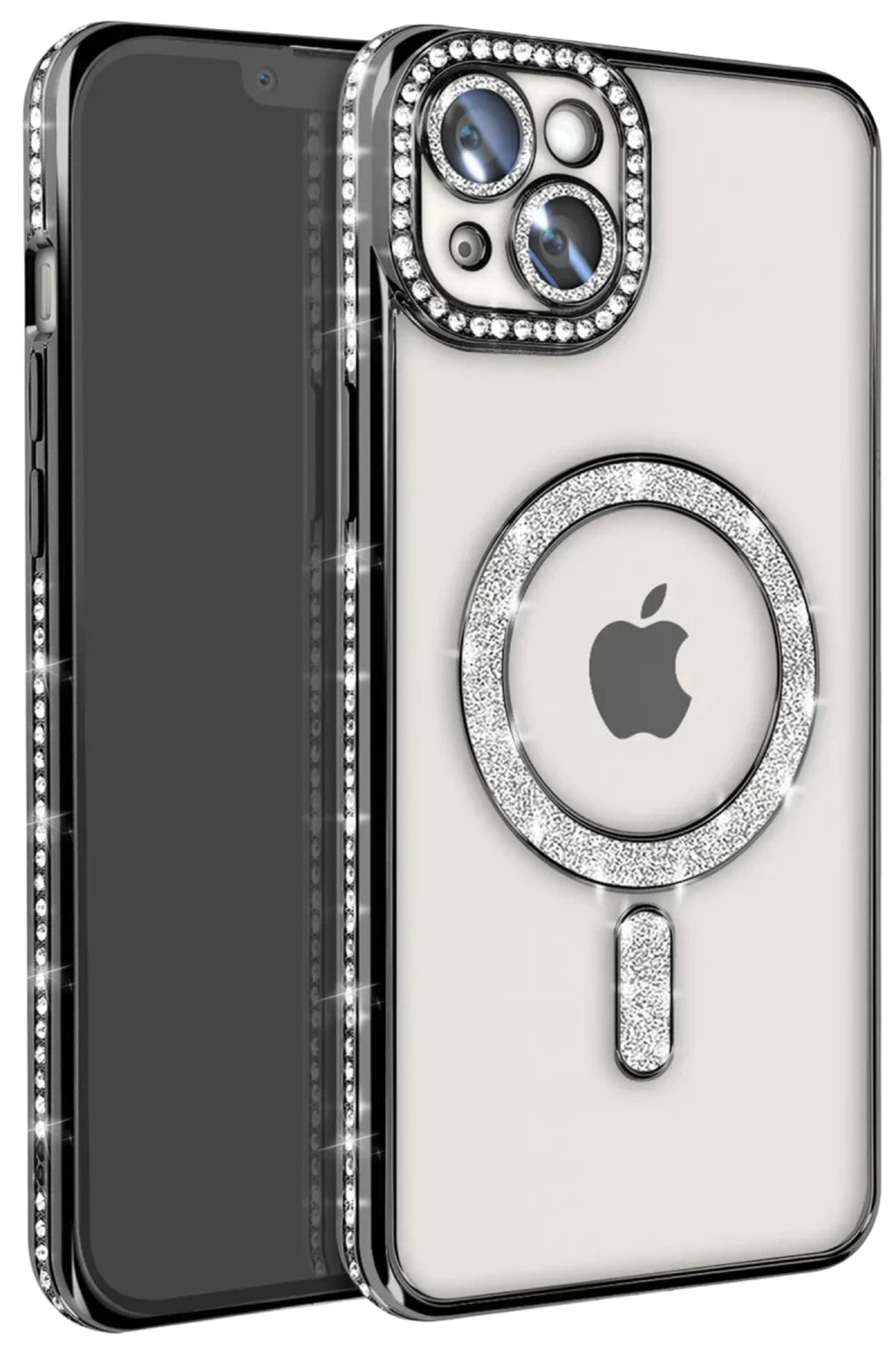 Apple iPhone 15 Uyumlu Kılıf Joke Simli Magneticsafe Kılıf - Siyah