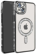 Apple iPhone 15 Uyumlu Kılıf Joke Simli Magneticsafe Kılıf - Siyah