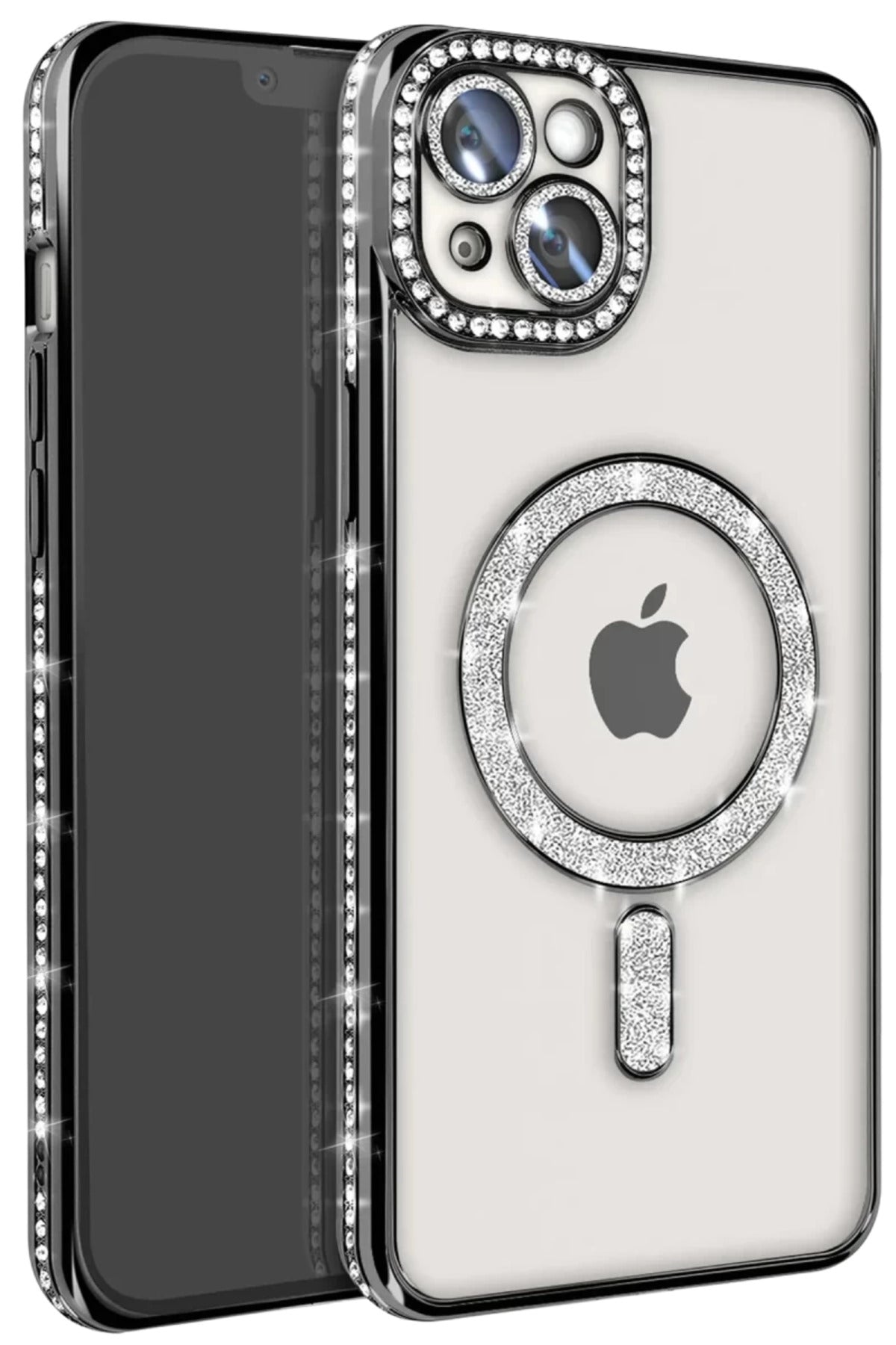 Apple iPhone 15 Uyumlu Kılıf Joke Simli Magneticsafe Kılıf - Siyah