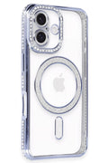 Apple iPhone 16 Uyumlu Kılıf Joke Simli Magneticsafe Kılıf - Mavi