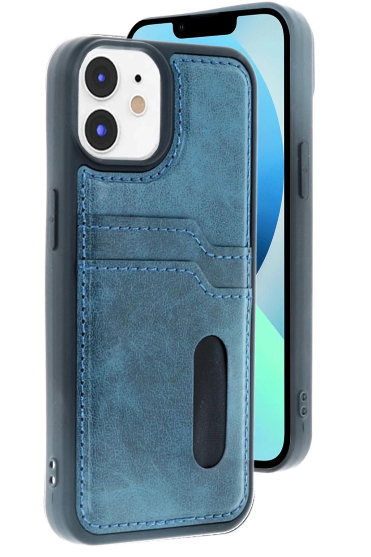 Apple iPhone 11 Uyumlu Kılıf Sara Kartvizitli Deri Kılıf - Lacivert