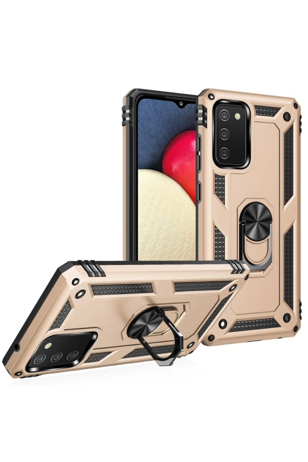 Samsung Galaxy A03S Uyumlu Kılıf Sofya Yüzüklü Silikon Kapak - Gold