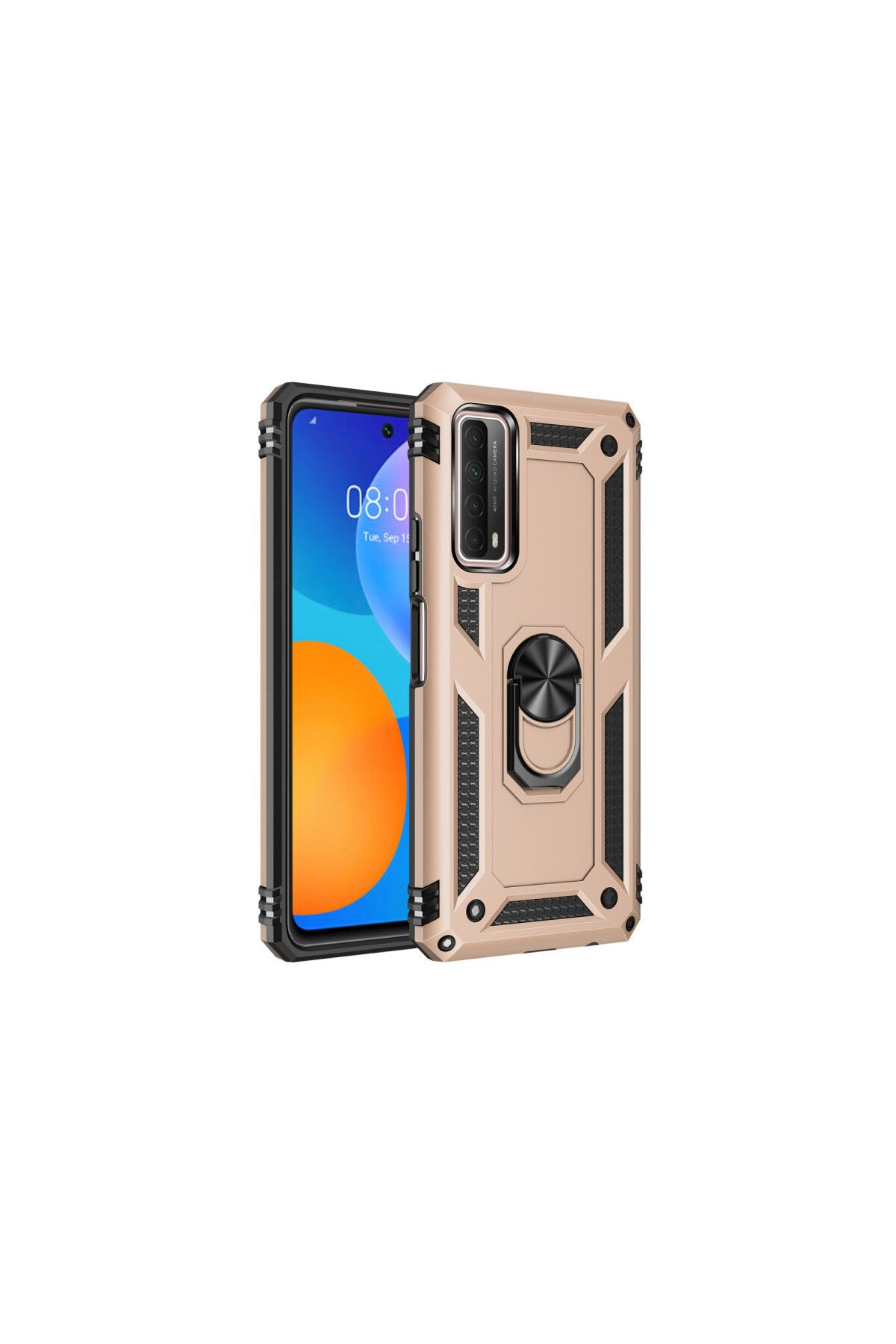 Huawei P Smart 2021 Kılıf Sofya Yüzüklü Silikon Kapak - Gold