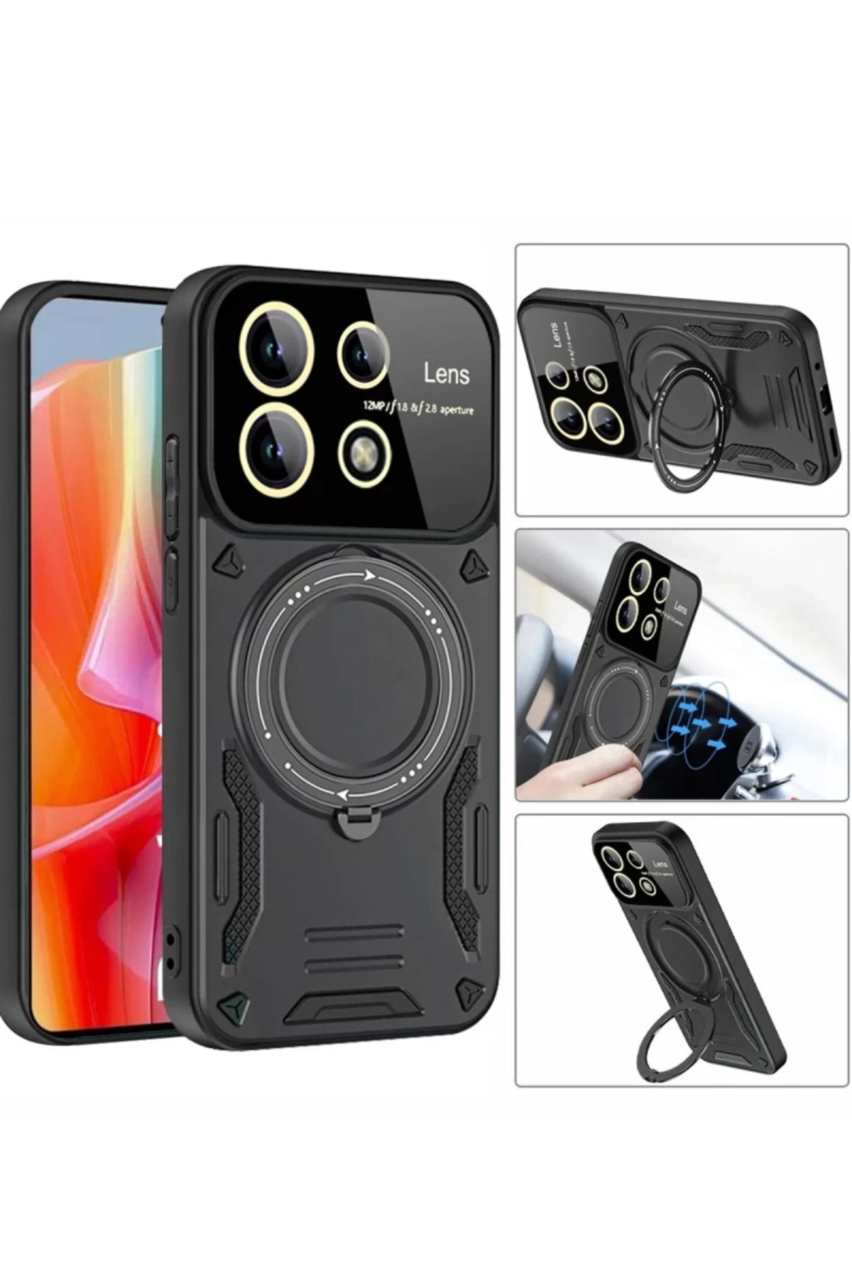 Xiaomi Redmi Note 13 Pro 4G Uyumlu Kılıf Joy Lens Standlı Kapak - Mor