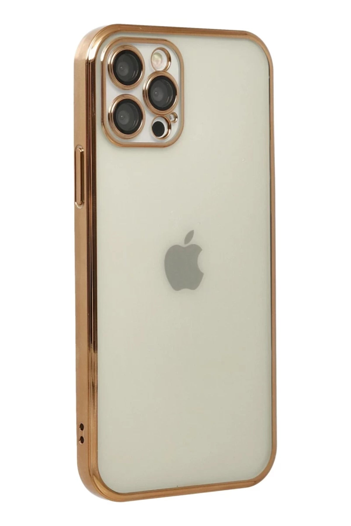 Apple iPhone 12 Pro Uyumlu Kılıf Lensli Silikon - Gold