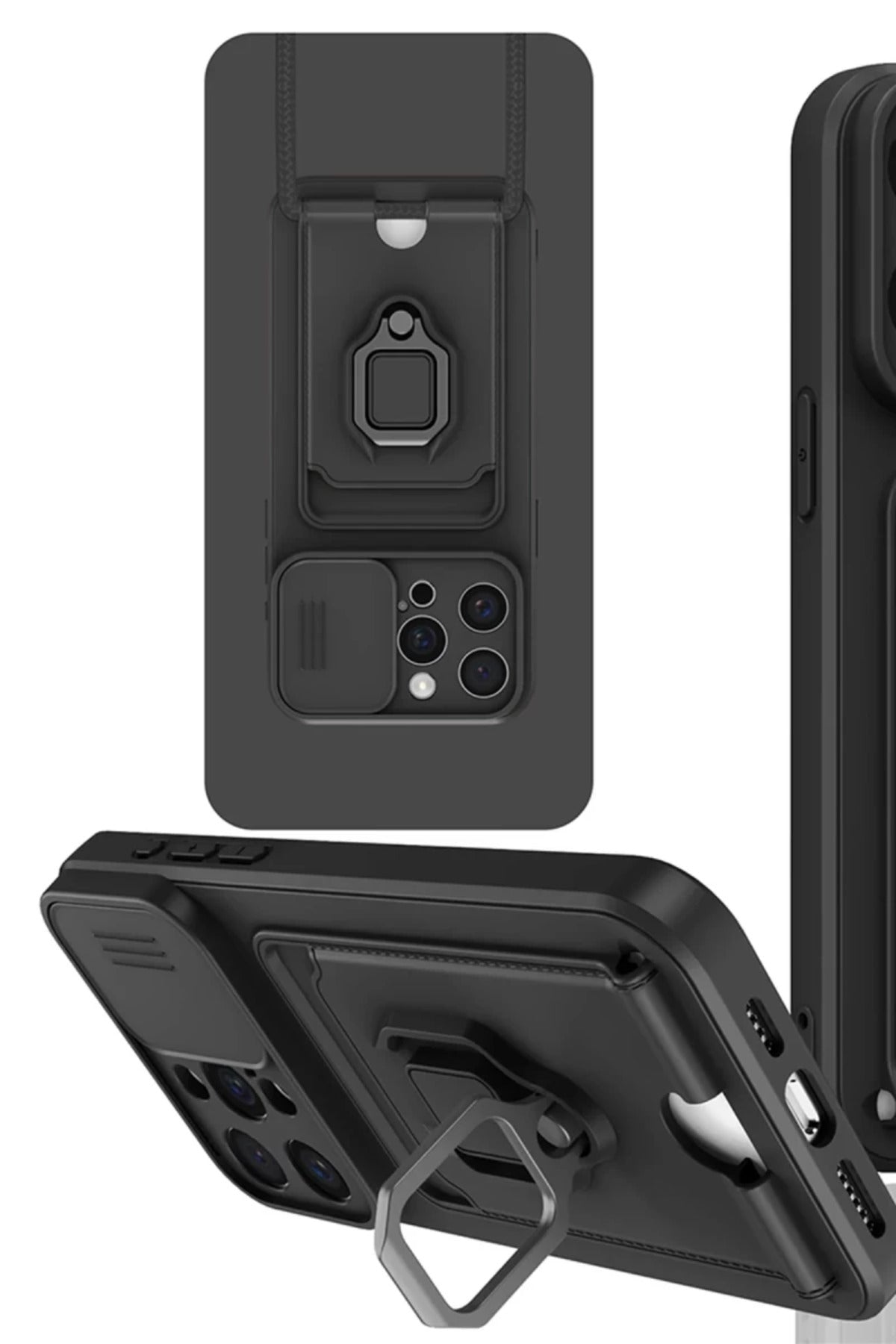 Apple iPhone 15 Pro Uyumlu Kılıf Zuma Kartvizitli Yüzüklü Silikon - Siyah