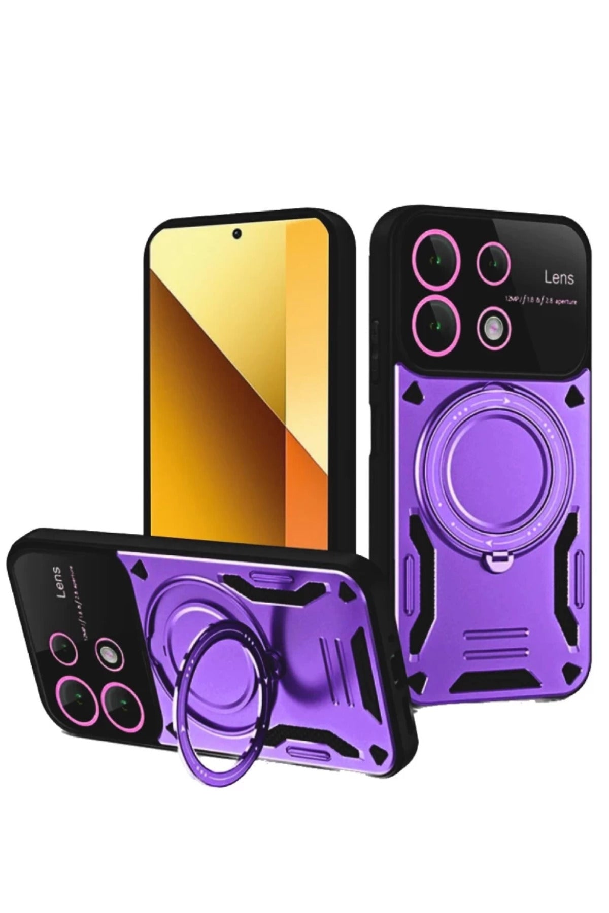 Xiaomi Redmi Note 13 4G Uyumlu Kılıf Joy Lens Standlı Kapak - Mor
