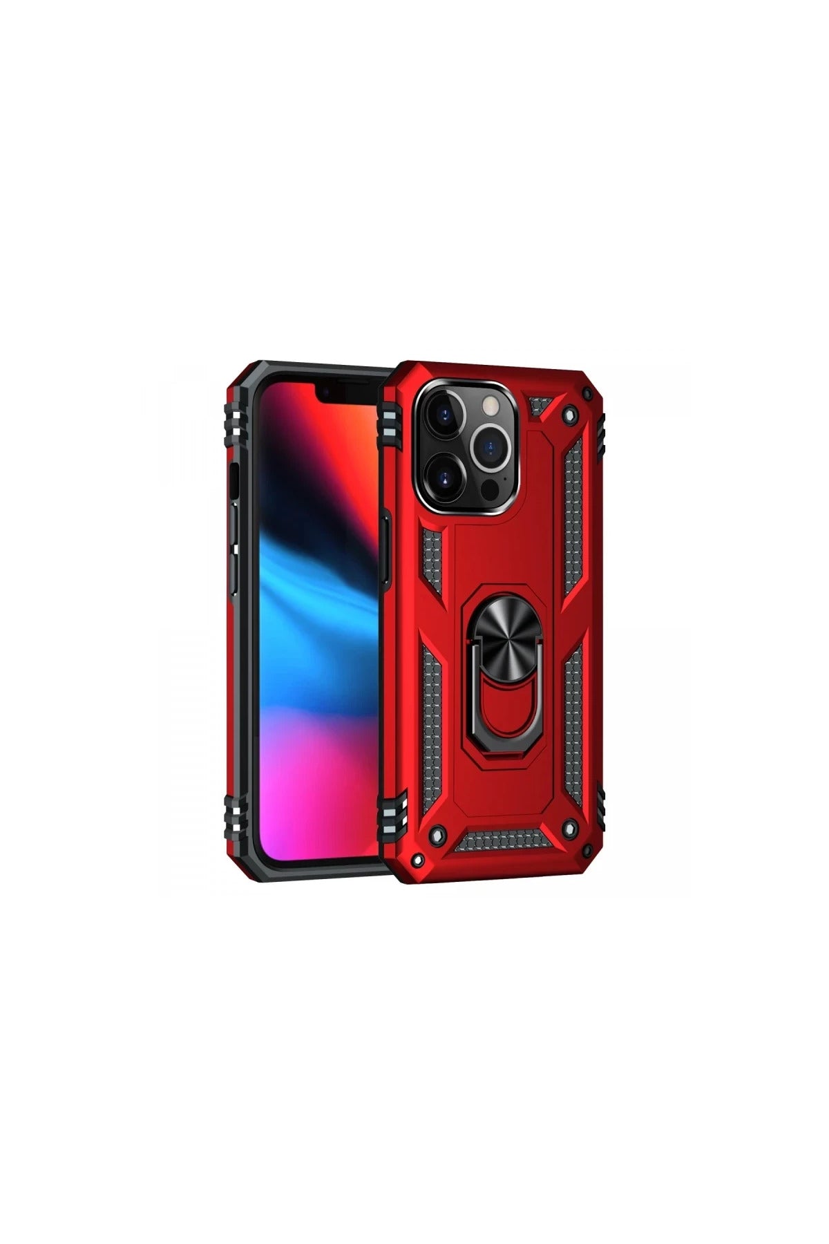 Apple iPhone 14 Pro Uyumlu Kılıf Sofya Yüzüklü Silikon Kapak - Kırmızı