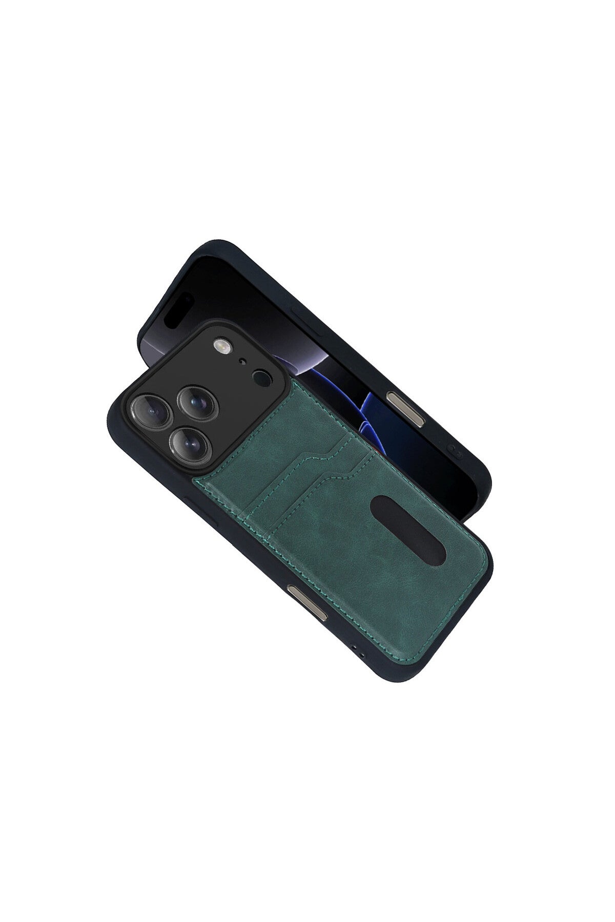 Apple iPhone 17 Pro Uyumlu Sara Kartvizitli Deri Kılıf - Yeşil