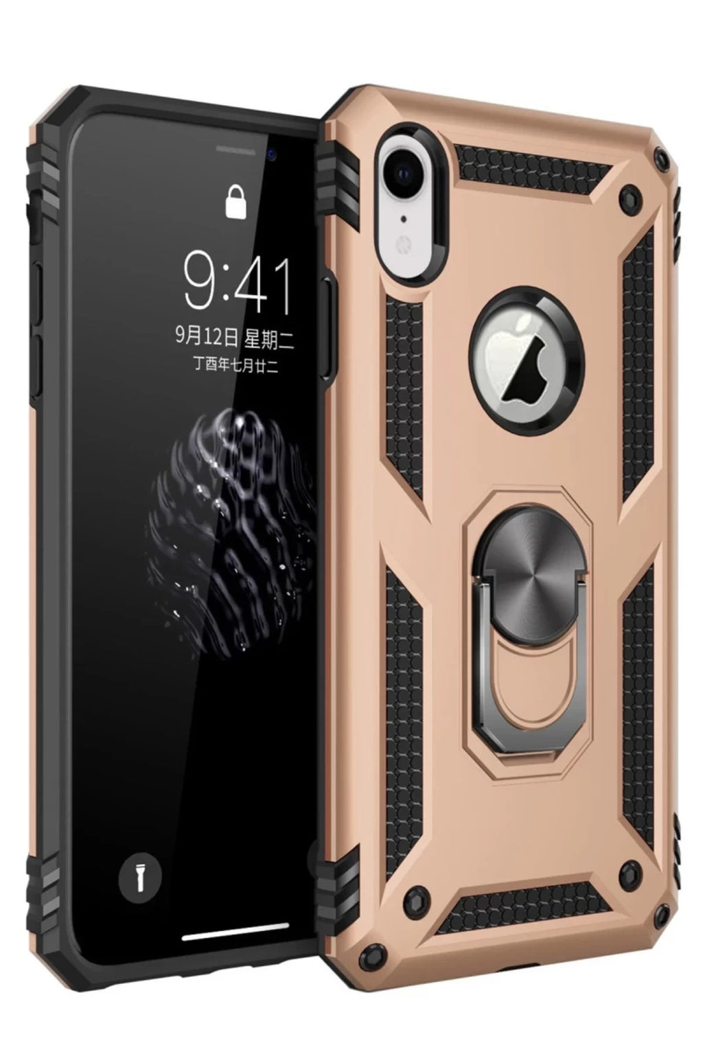 Apple iPhone XR Uyumlu Kılıf Sofya Yüzüklü Silikon Kapak - Gold