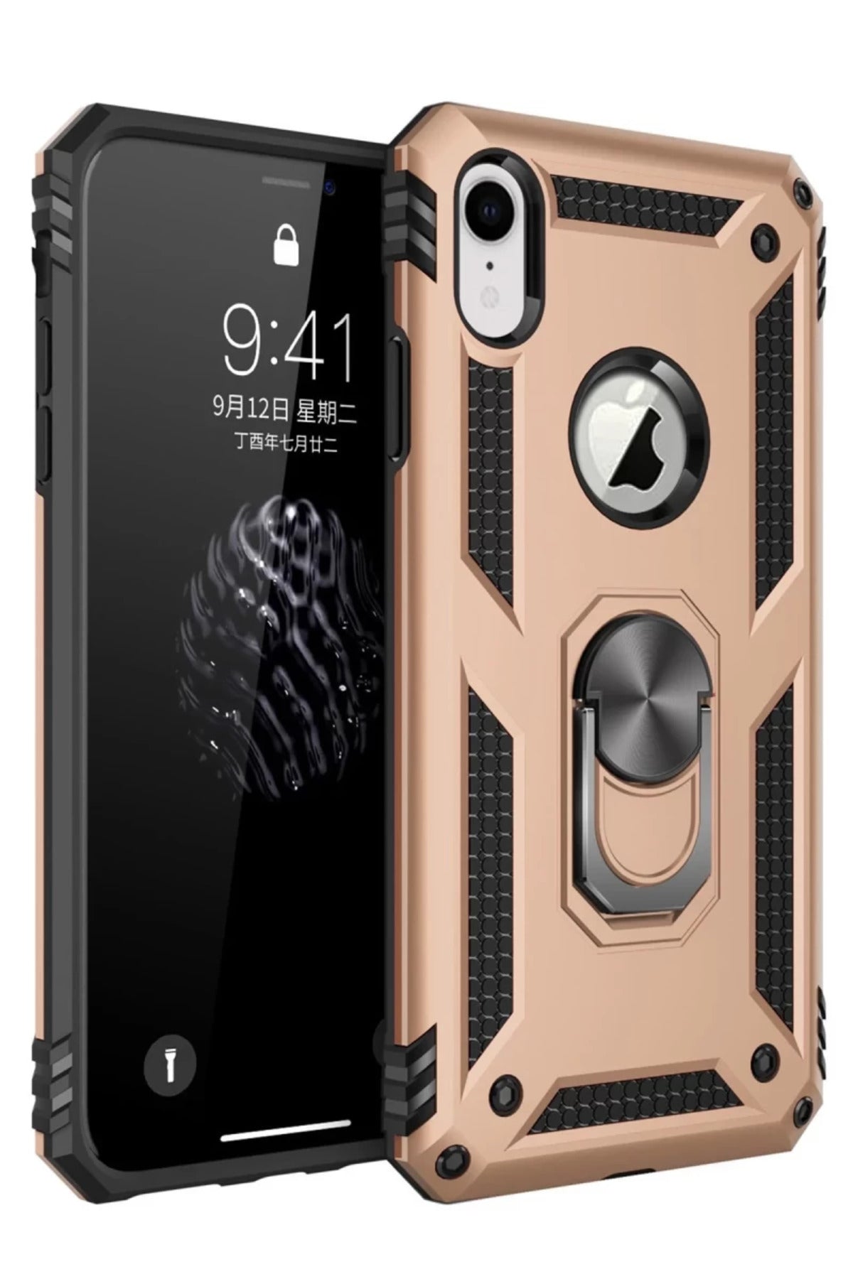 Apple iPhone XR Uyumlu Kılıf Sofya Yüzüklü Silikon Kapak - Gold