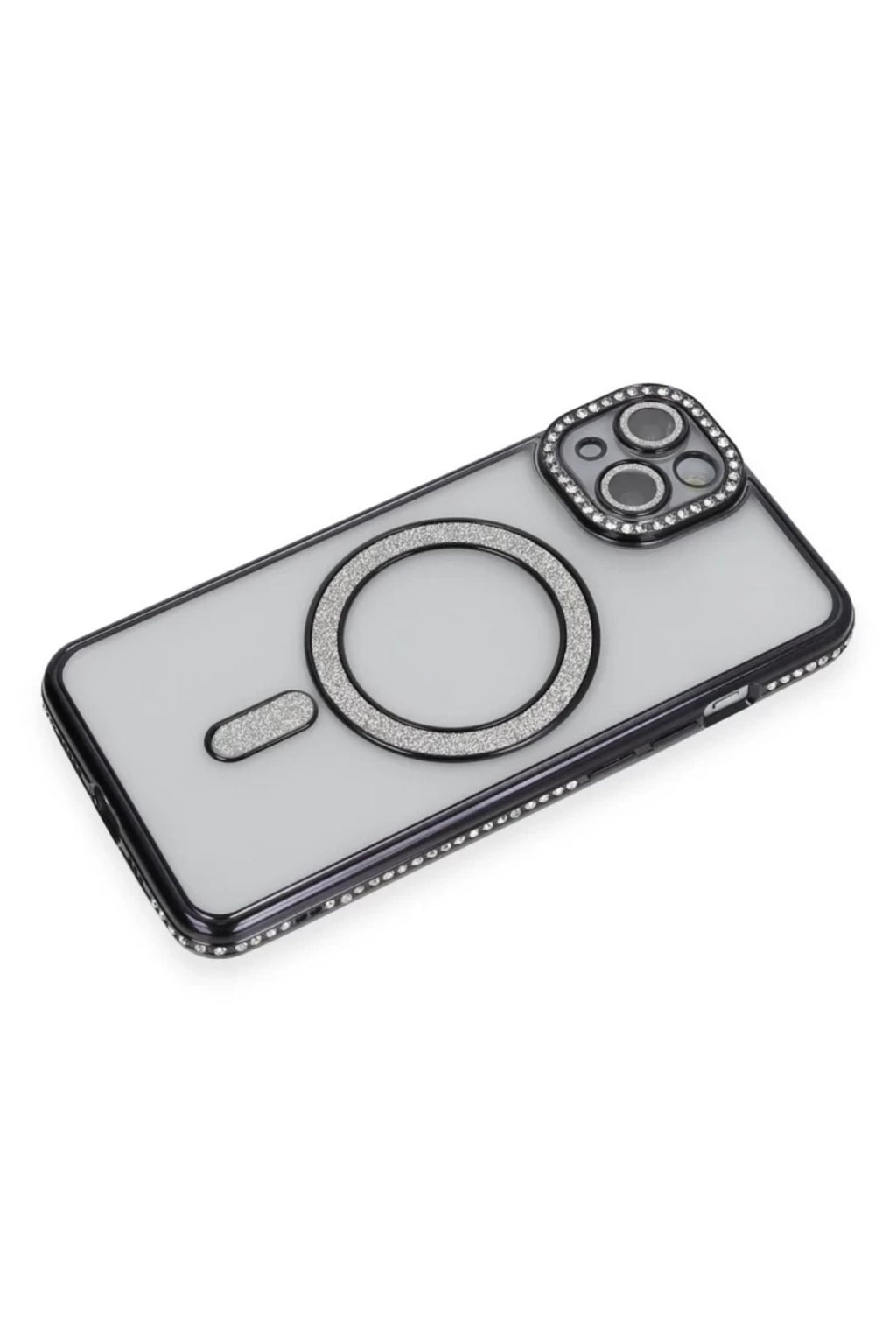 Apple iPhone 13 Uyumlu Kılıf Joke Simli Magneticsafe Kılıf - Siyah