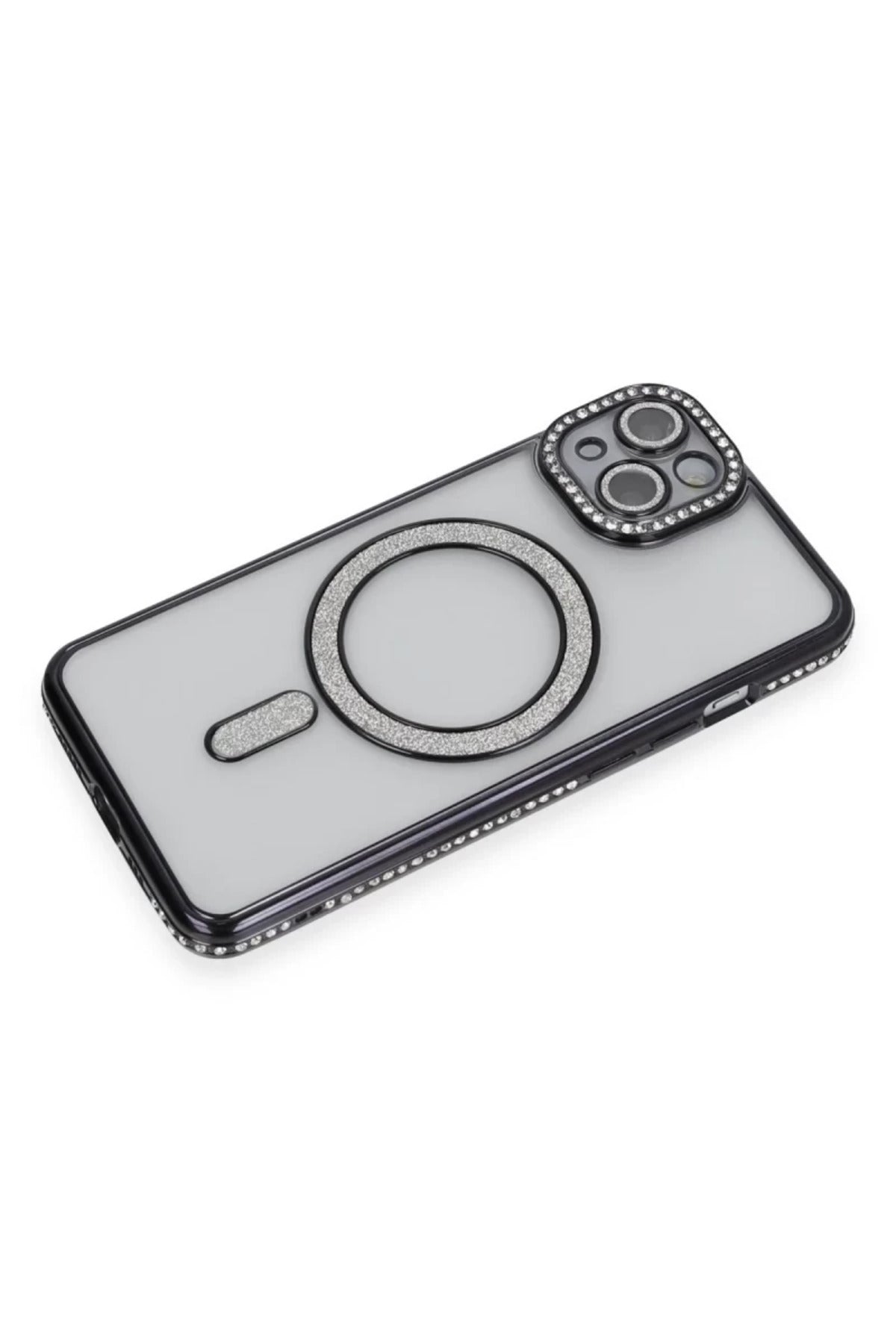 Apple iPhone 13 Uyumlu Kılıf Joke Simli Magneticsafe Kılıf - Siyah