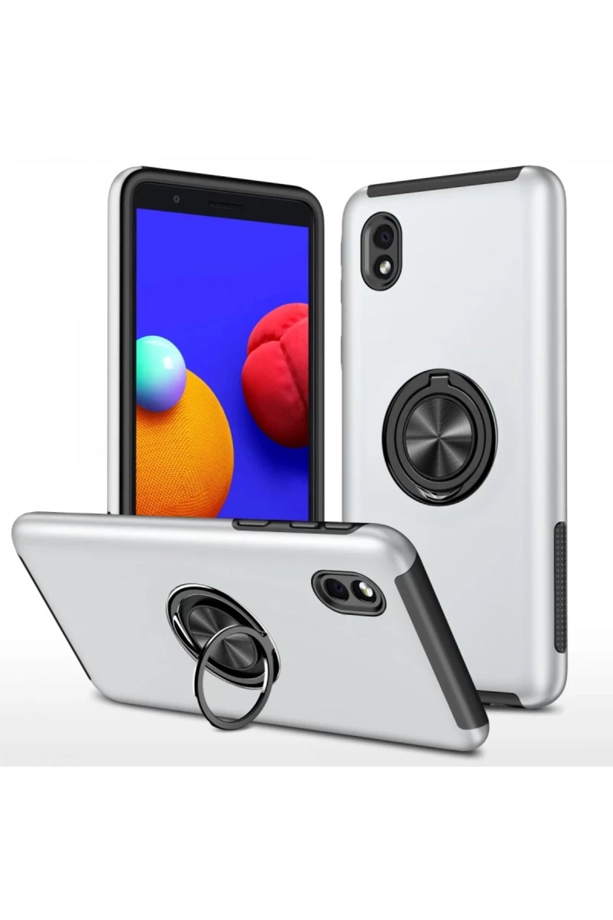 Samsung Galaxy A01 Core Uyumlu Kılıf Elit Yüzüklü Kapak - Gümüş