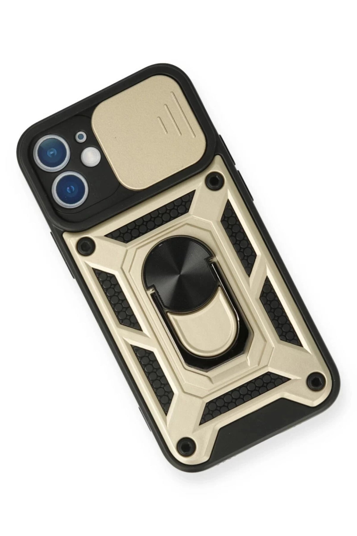 Apple iPhone 12 Mini Uyumlu Kılıf Pars Lens Yüzüklü Silikon - Gold