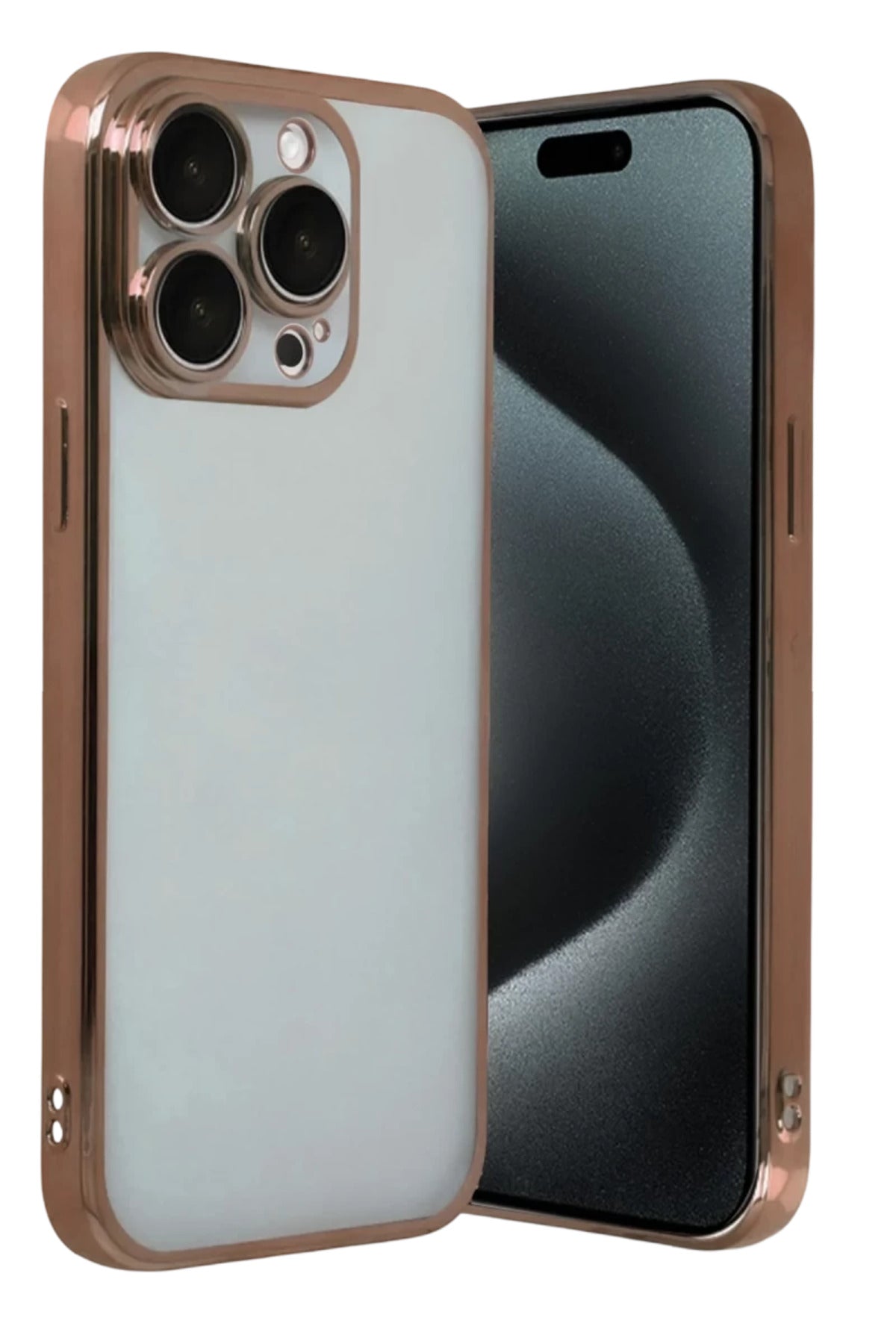 Apple iPhone 15 Pro Max Uyumlu Lensli Silikon - Çöl Titanyum