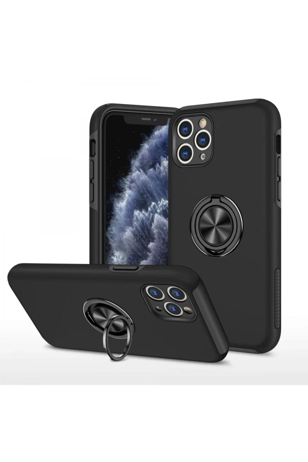 Apple iPhone 11 Pro Max Uyumlu Kılıf Elit Yüzüklü Kapak - Siyah