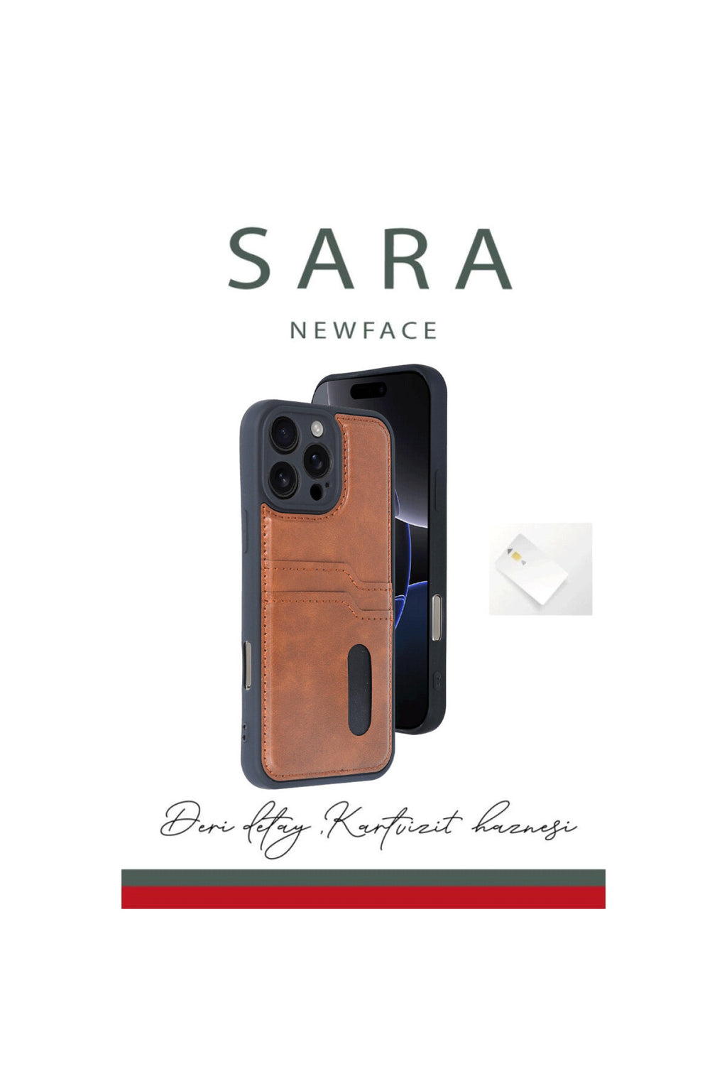 Apple iPhone 16 Pro Max Uyumlu Kılıf Sara Kartvizitli Deri Kılıf - Koyu Yeşil
