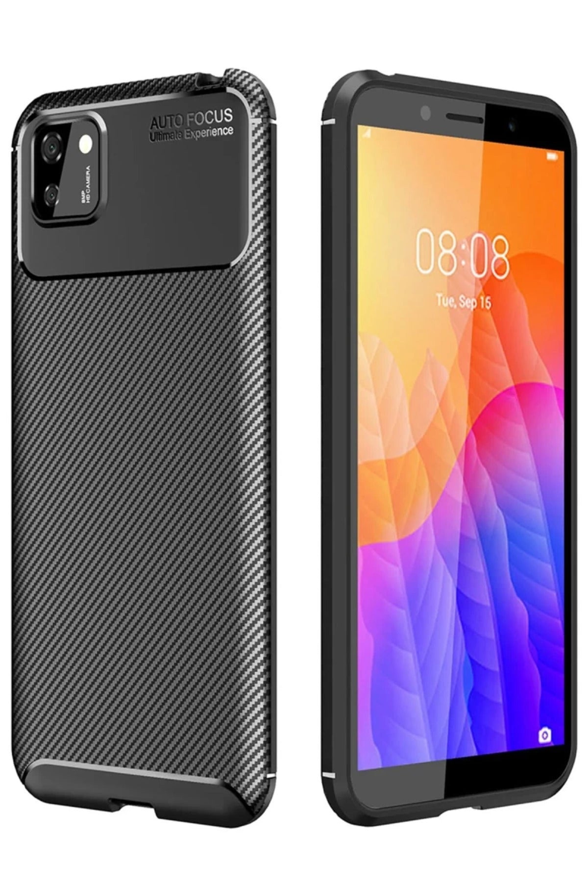 Huawei Y5P Uyumlu Kılıf Auto Focus Karbon Kapak - Siyah