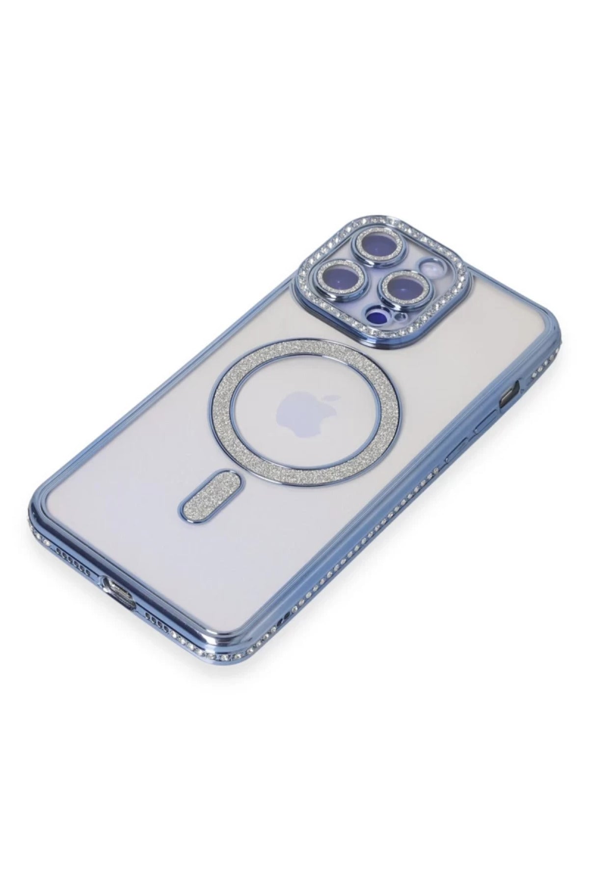 Apple iPhone 15 Pro Max Uyumlu Kılıf Joke Simli Magneticsafe Kılıf - Mavi