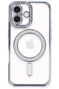 Apple iPhone 16 Plus Uyumlu Kılıf Joke Simli Magneticsafe Kılıf - Mavi