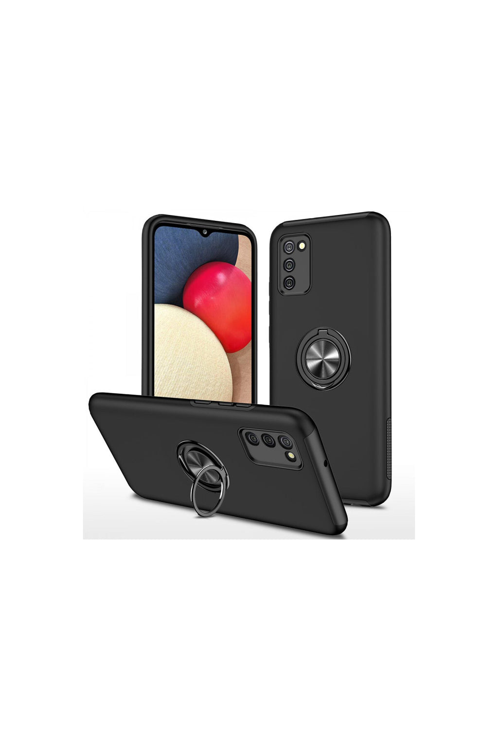 Samsung Galaxy A02S Uyumlu Kılıf Elit Yüzüklü Kapak - Siyah