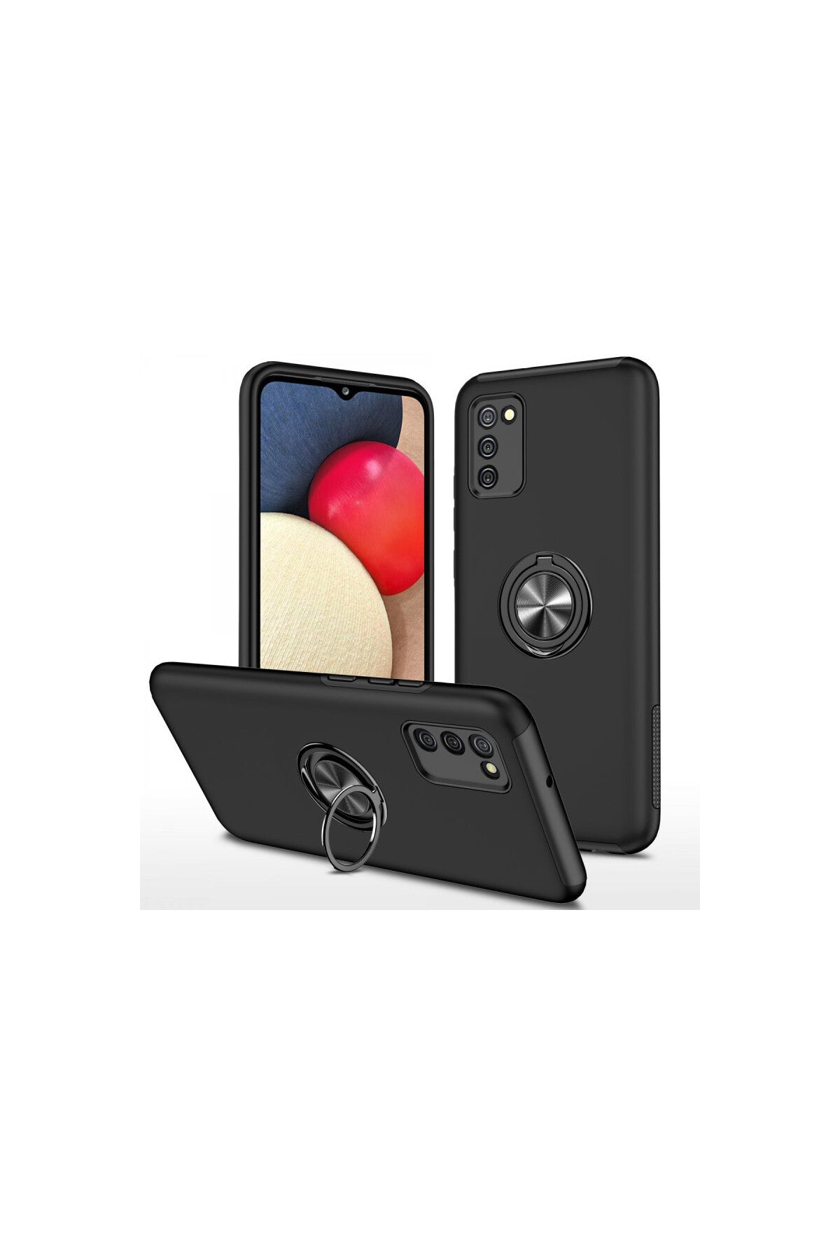 Samsung Galaxy A02S Uyumlu Kılıf Elit Yüzüklü Kapak - Siyah