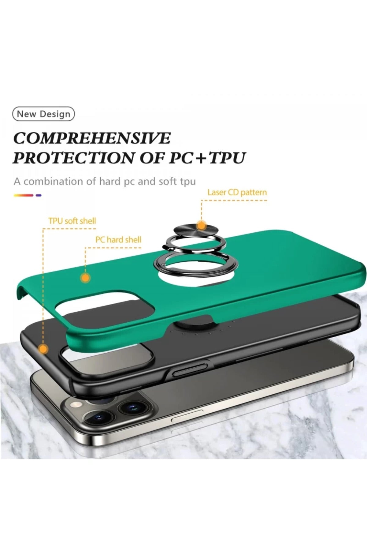 Apple iPhone 13 Pro Max Uyumlu Kılıf Elit Yüzüklü Kapak - Yeşil
