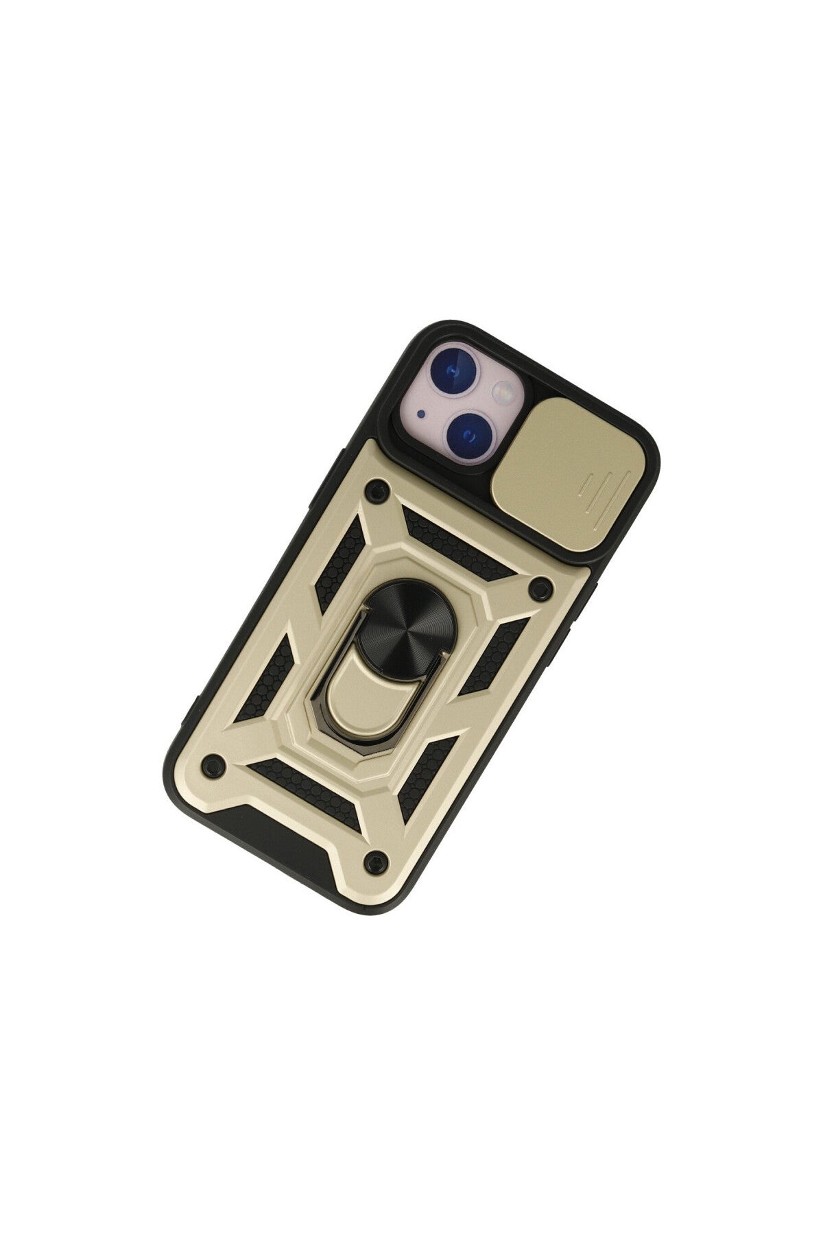 Apple iPhone 15 Uyumlu Kılıf Pars Lens Yüzüklü Silikon - Gold