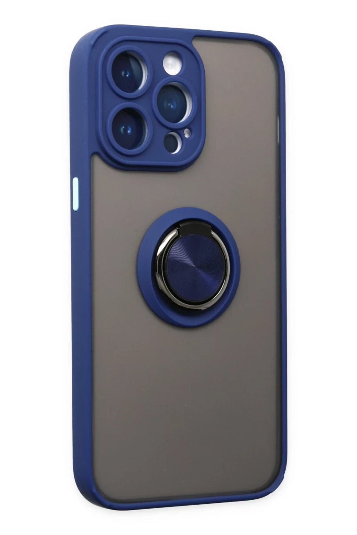 Apple iPhone 14 Pro Max Uyumlu Kılıf Montreal Yüzüklü Silikon Kapak - Lacivert