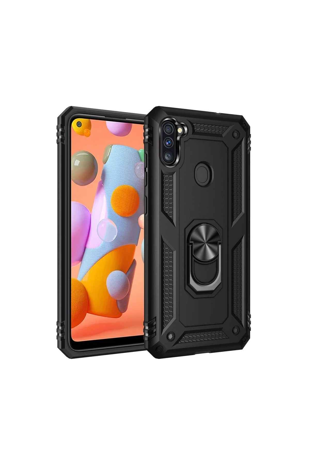 Samsung Galaxy A11 Uyumlu Kılıf Sofya Yüzüklü Silikon Kapak - Siyah