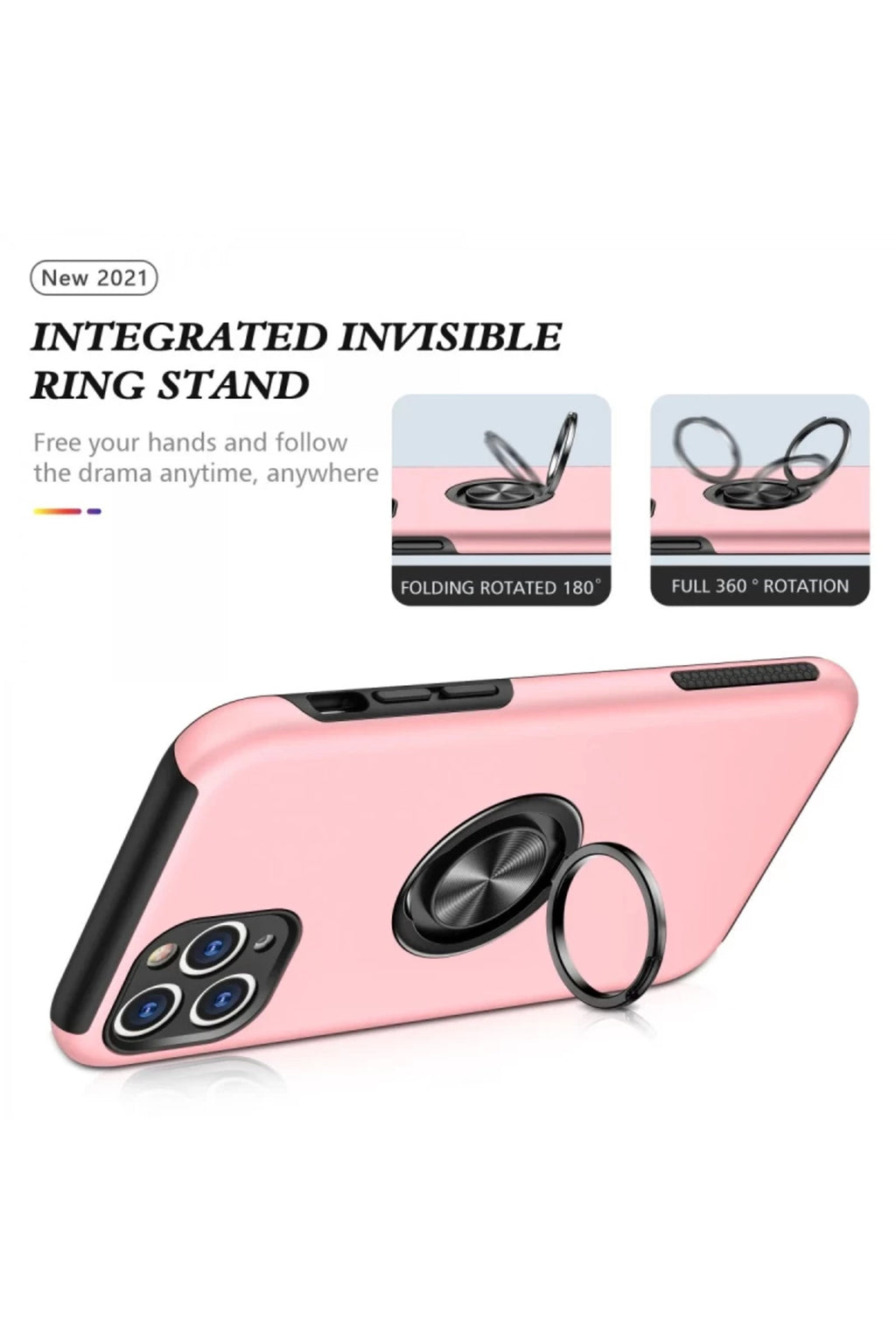 Apple iPhone 11 Pro Max Uyumlu Kılıf Elit Yüzüklü Kapak - Pembe