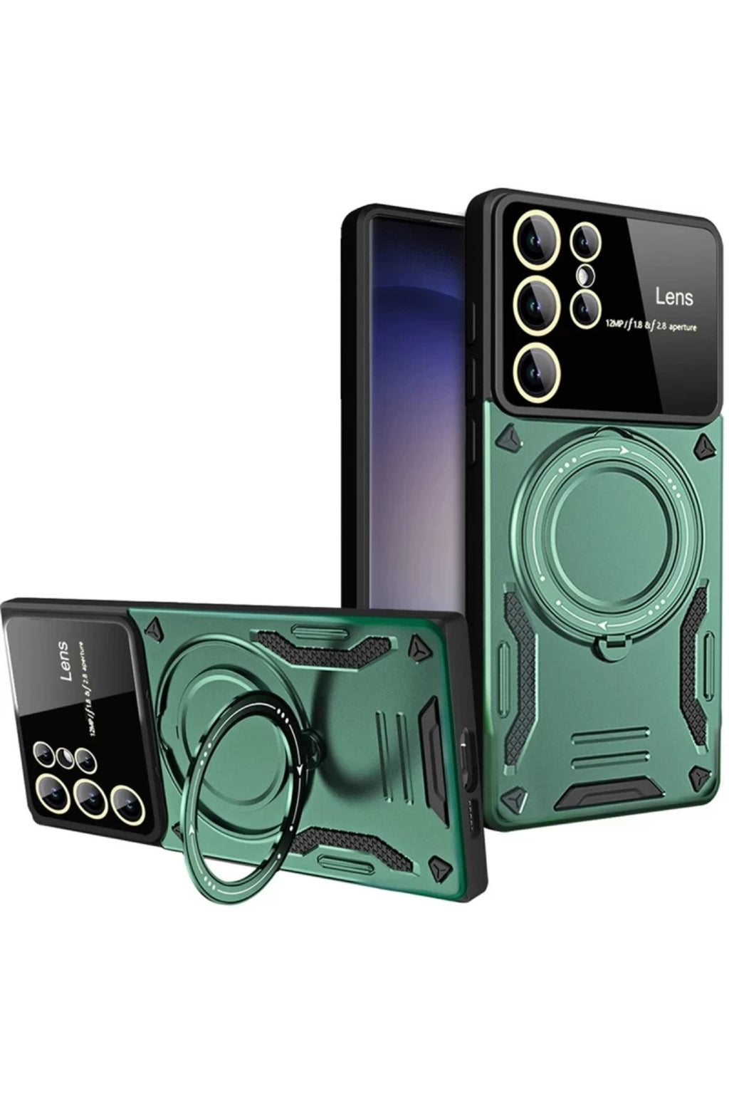 Samsung Galaxy S25 Ultra Uyumlu Kılıf Joy Lens Standlı Kapak - Koyu Yeşil
