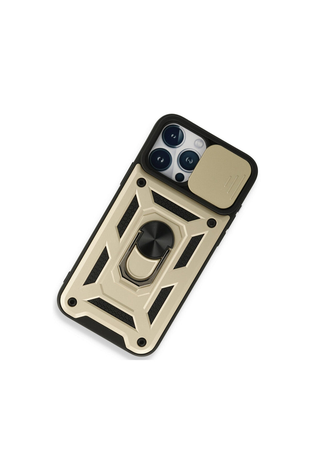 Apple iPhone 15 Pro Max Uyumlu Kılıf Pars Lens Yüzüklü Silikon - Gold