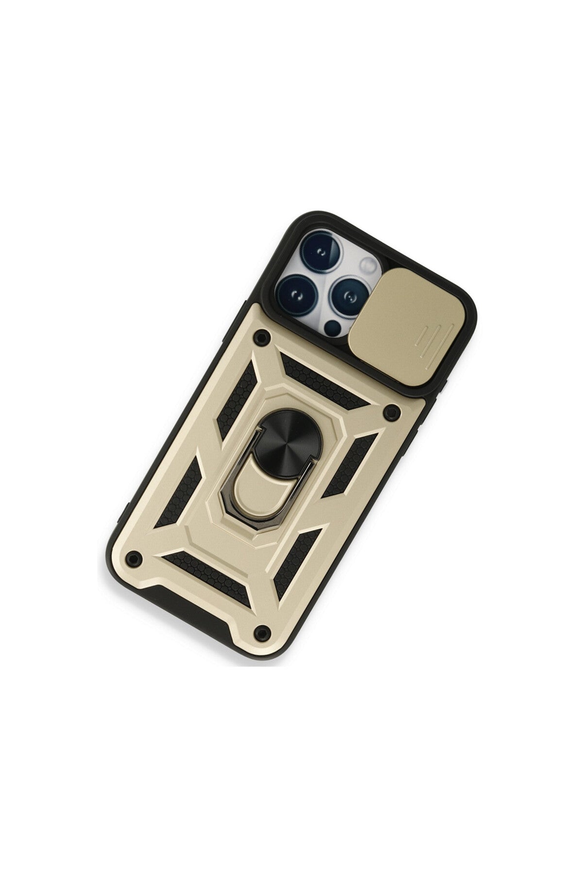 Apple iPhone 15 Pro Max Uyumlu Kılıf Pars Lens Yüzüklü Silikon - Gold
