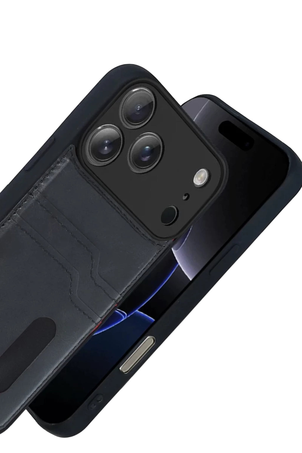 Apple iPhone 17 Pro Uyumlu Sara Kartvizitli Deri Kılıf - Siyah