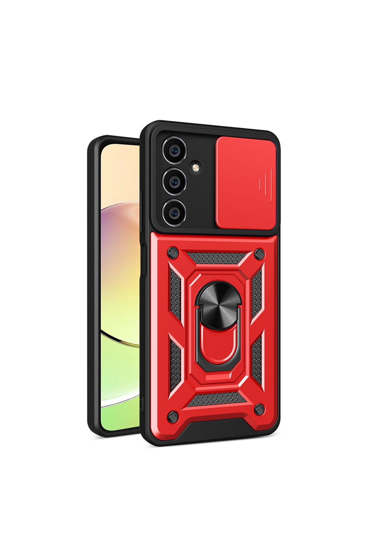 Samsung Galaxy A25 5G Uyumlu Kılıf Pars Lens Yüzüklü Silikon - Kırmızı