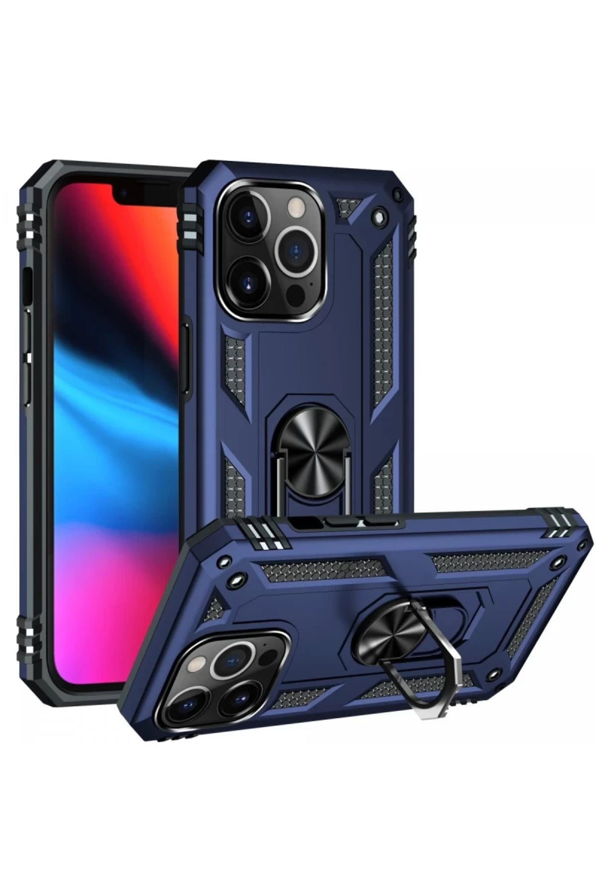 Apple iPhone 14 Pro Uyumlu Kılıf Sofya Yüzüklü Silikon Kapak - Lacivert