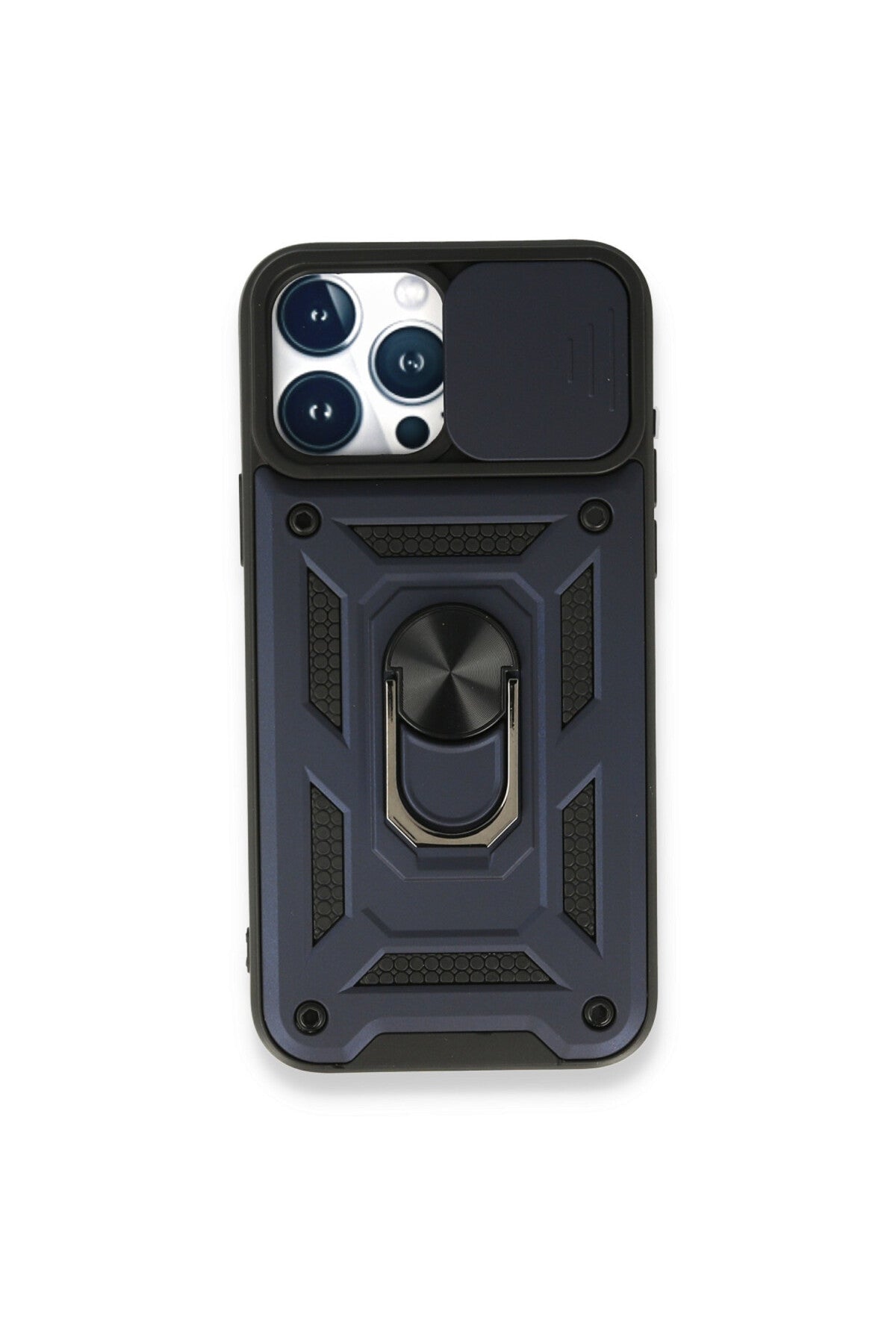 Apple iPhone 15 Pro Max Uyumlu Kılıf Pars Lens Yüzüklü Silikon - Lacivert