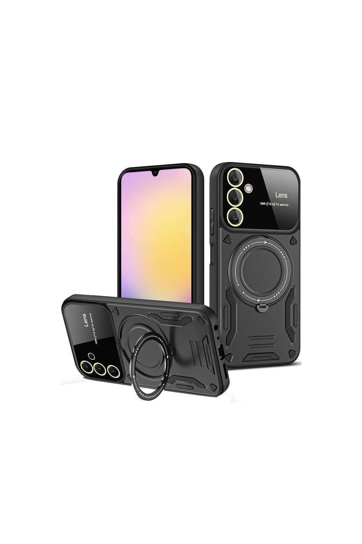 Samsung Galaxy S25 Uyumlu Kılıf Joy Lens Standlı Kapak - Siyah