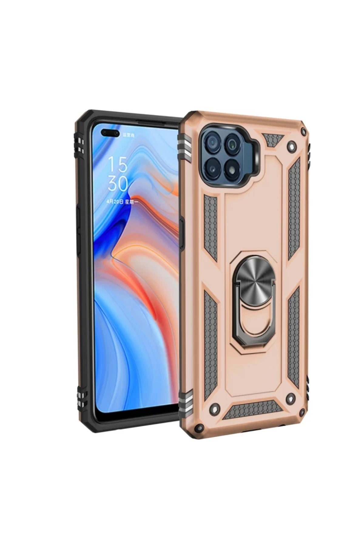 Oppo Reno 4 Lite Uyumlu Kılıf Sofya Yüzüklü Silikon Kapak - Gold