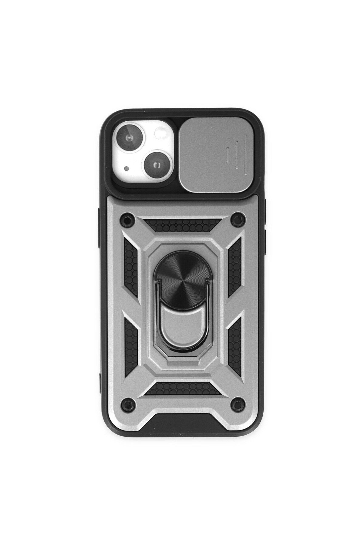 Apple iPhone 14 Uyumlu Kılıf Pars Lens Yüzüklü Silikon - Gümüş