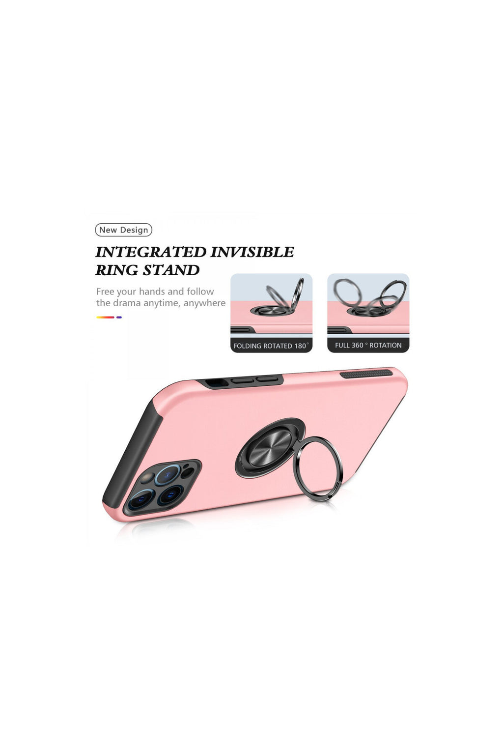 Apple iPhone 12 Pro Max Uyumlu Kılıf Elit Yüzüklü Kapak - Pembe