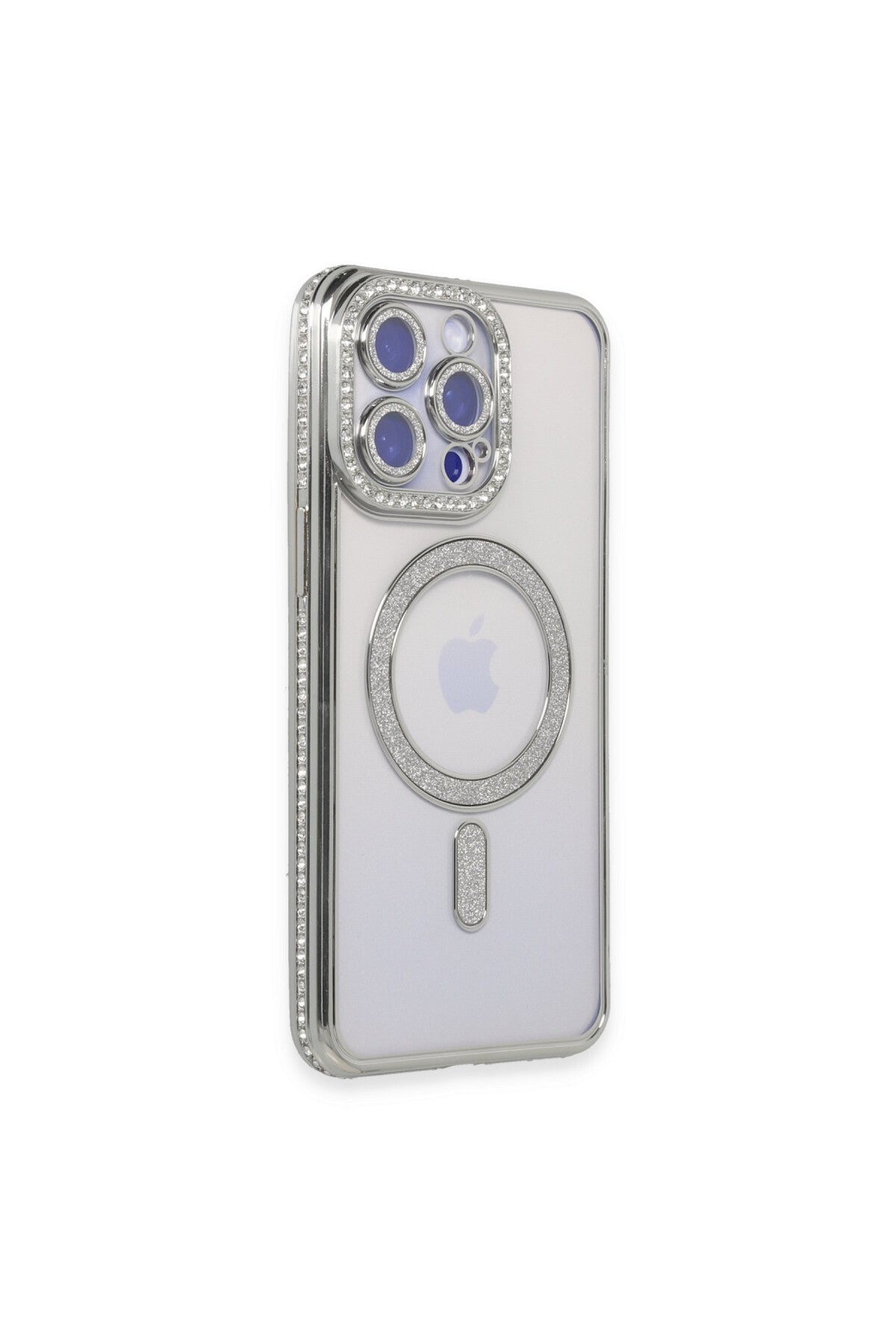 Apple iPhone 15 Pro Uyumlu Kılıf Joke Simli Magneticsafe Kılıf - Gümüş