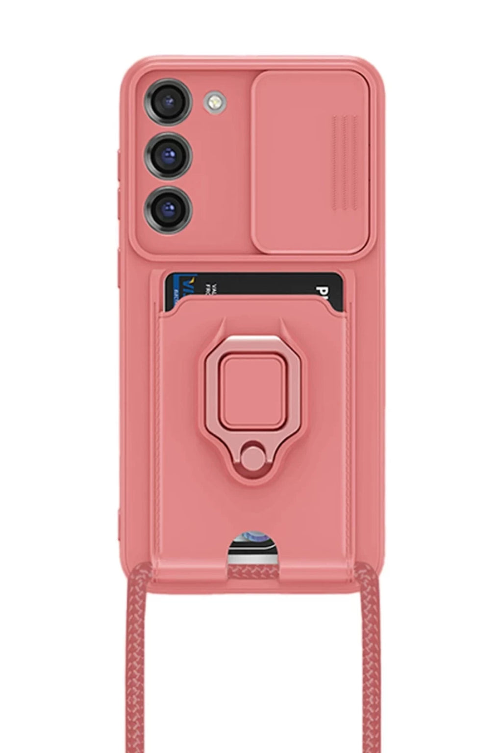 Samsung Galaxy S24 Plus Uyumlu Kılıf Zuma Kartvizitli Yüzüklü Silikon - Pembe