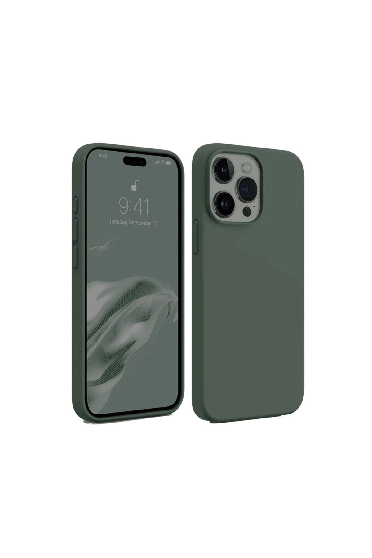 Apple iPhone 15 Pro Uyumlu Kılıf First Silikon - Koyu Yeşil