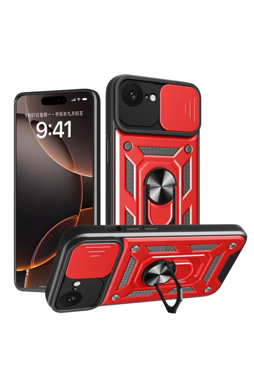 Apple iPhone 16E Uyumlu Kılıf Pars Lens Yüzüklü Silikon - Kırmızı