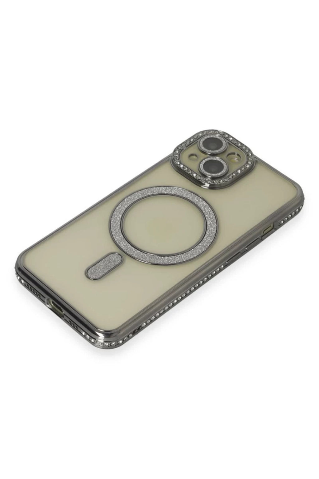 Apple iPhone 15 Uyumlu Kılıf Joke Simli Magneticsafe Kılıf - Gri