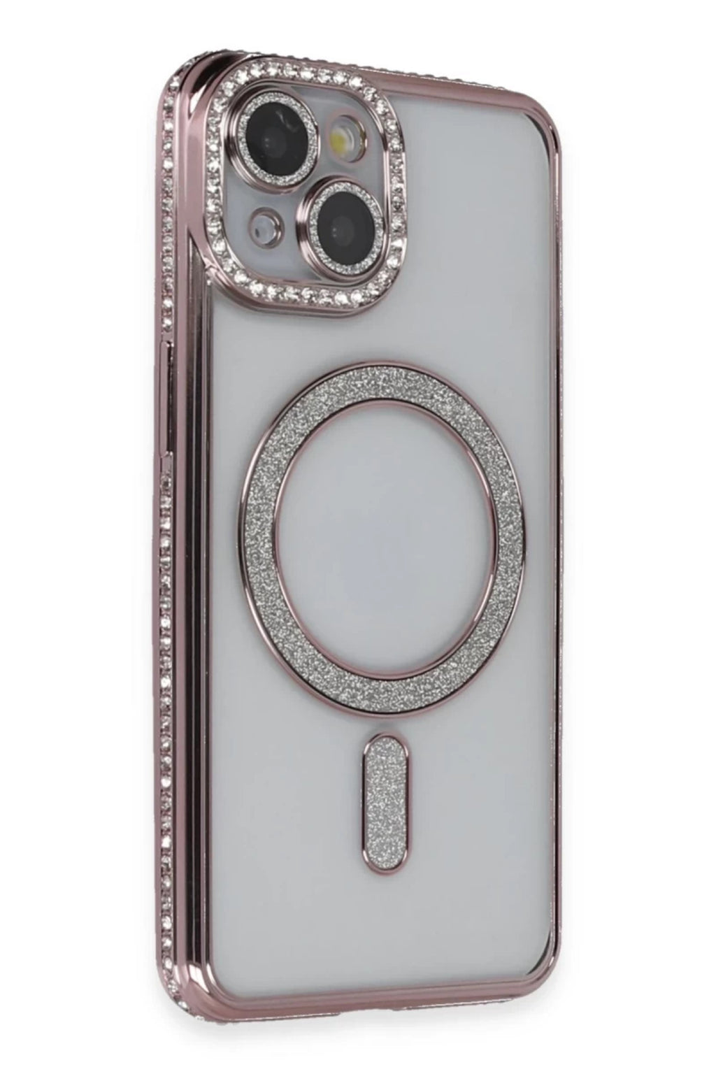 Apple iPhone 13 Uyumlu Kılıf Joke Simli Magneticsafe Kılıf - Pembe