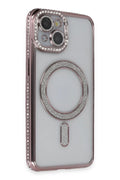 Apple iPhone 13 Uyumlu Kılıf Joke Simli Magneticsafe Kılıf - Pembe